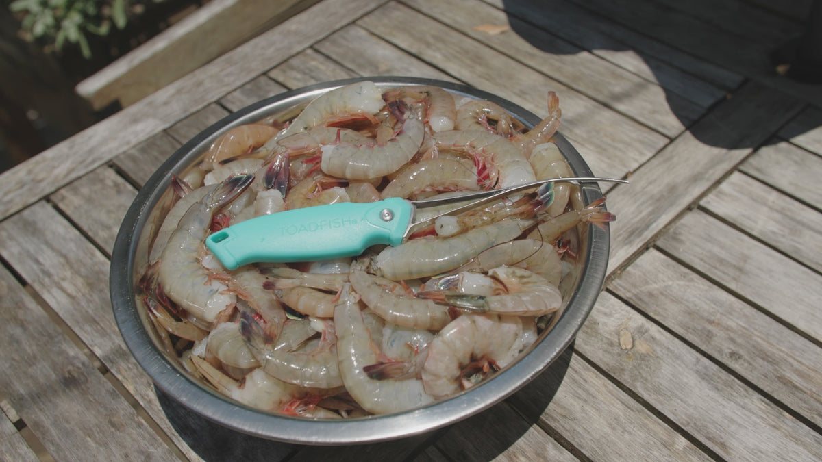 Load video: Toadfish Kitchen | Frogmore Shrimp Cleaner